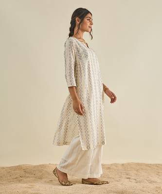 White cotton straight kurta set 5
