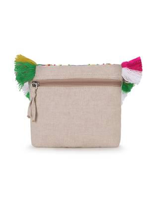 Anekaant Boho Natural & Multi Cotton Canvas Ethnic Motifs Embellished Sling Bag 4