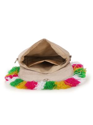 Anekaant Boho Natural & Multi Cotton Canvas Ethnic Motifs Embellished Sling Bag 5