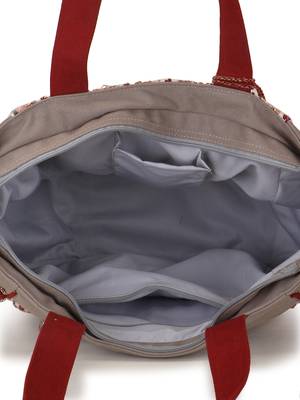 Geomat Grey, Maroon & Multi Cotton Acrylic Striped Jacquard Tote Bag 5