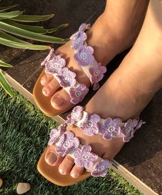Tan brown & lilac crochet flats 1