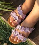 Tan brown & lilac crochet flats