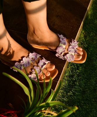 Tan brown & lilac crochet flats 2