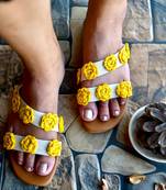 Tan brown & yellow crochet flats