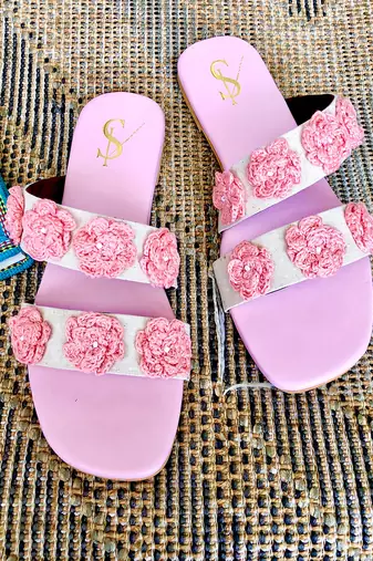Peach crochet flats
