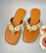 Tan brown 3d gold slip-ons flats