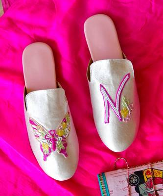 Pearl white butterfly initial flats 1