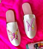 Pearl white butterfly initial flats