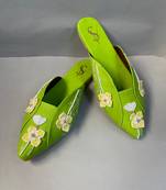 Green 3d flower pop up flats