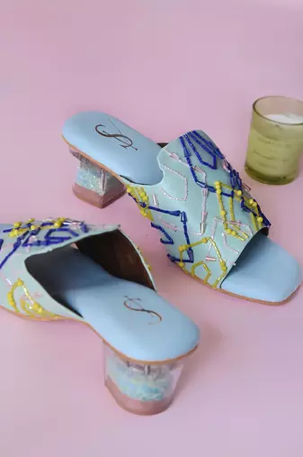 Blue geometrical glitter acrylic heel