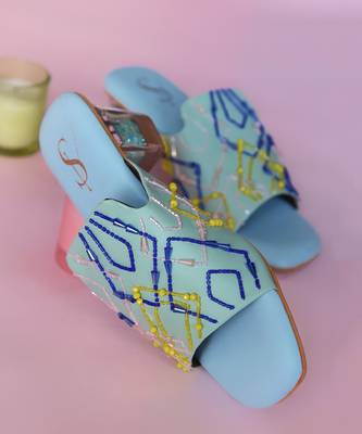 Blue geometrical glitter acrylic heel 3