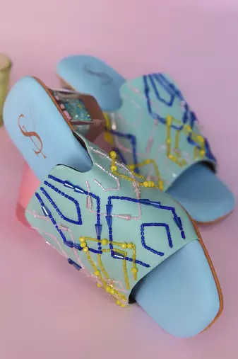 Blue geometrical glitter acrylic heel