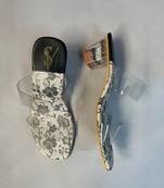 Black floral pattern heels