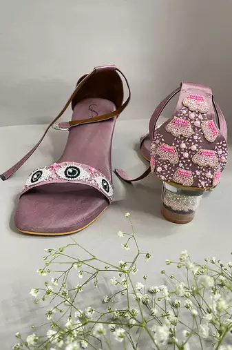 Purple evil eye single strap acrylic heel