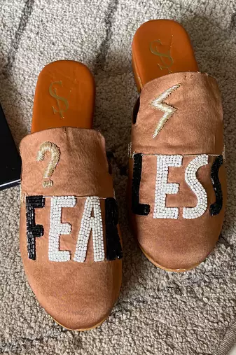 Tan brown fear less block heels