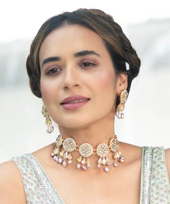 Gold ruheen pearl choker set 1