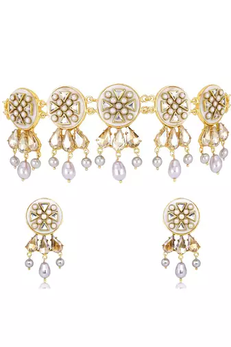 Gold ruheen pearl choker set