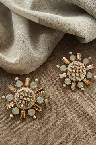 gold rubaina kundan stud earrings for women