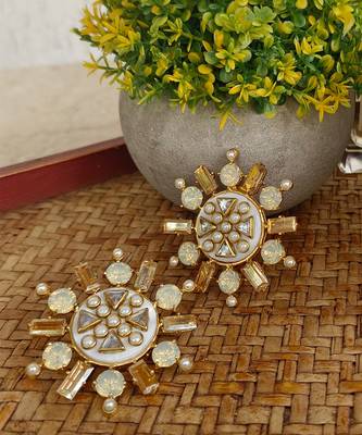 gold rubaina kundan stud earrings for women 3