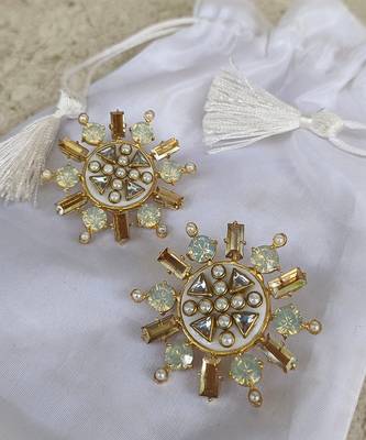 gold rubaina kundan stud earrings for women 4