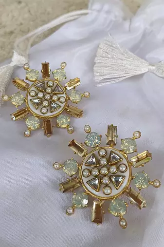 gold rubaina kundan stud earrings for women