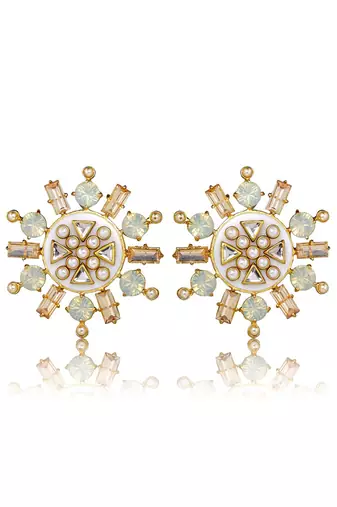 gold rubaina kundan stud earrings for women