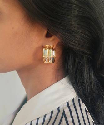 Gold chandelier baguette hoops 2