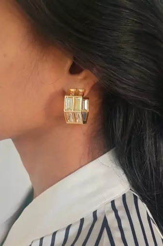 Gold chandelier baguette hoops