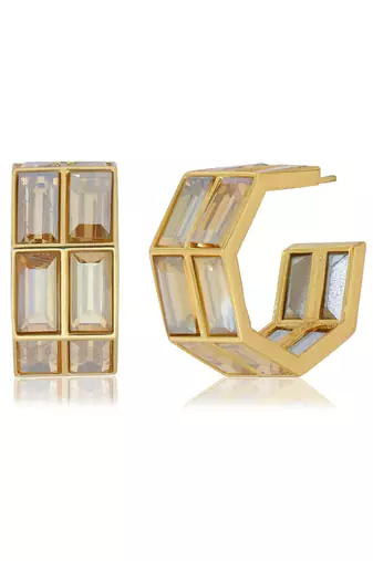 Gold chandelier baguette hoops