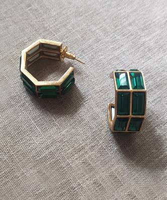 Green chandelier baguette hoops 2
