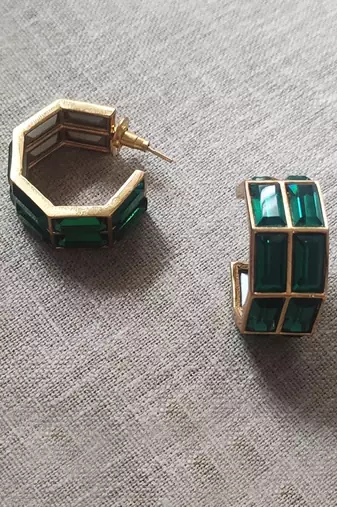 Green chandelier baguette hoops