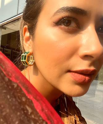 Green chandelier baguette hoops 5