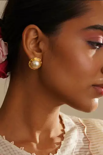gold pearl luxe stud earrings for women