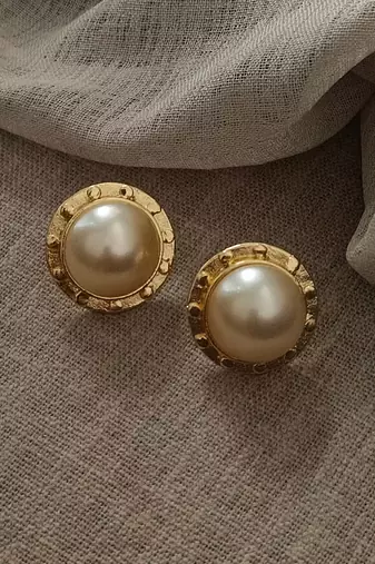 gold pearl luxe stud earrings for women
