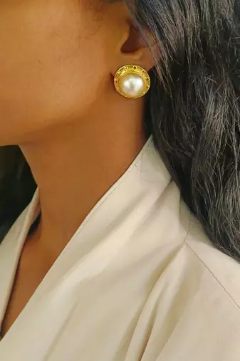 gold pearl luxe stud earrings for women