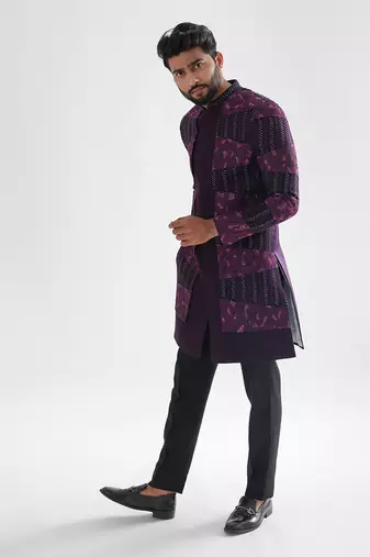 Purple iris achkan set