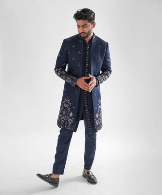 Navy blue naval achkan set 1