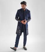 Navy blue naval achkan set