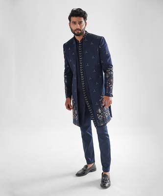 Navy blue naval achkan set 2