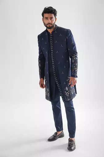 Navy blue naval achkan set