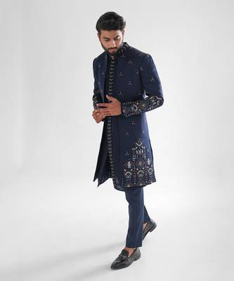 Navy blue naval achkan set 3