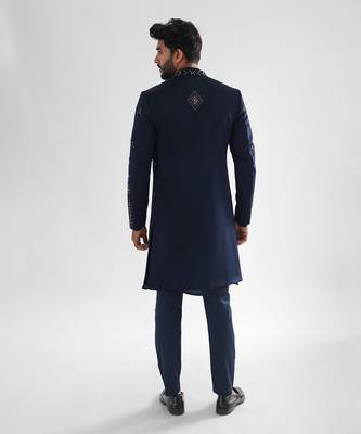 Navy blue naval achkan set 4