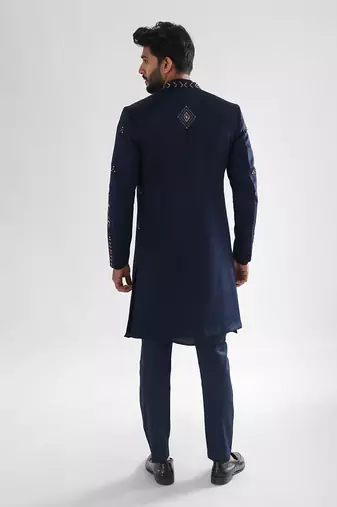 Navy blue naval achkan set