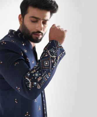 Navy blue naval achkan set 5