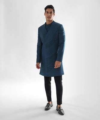 Teal blue douse achkan set 1