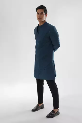 Teal blue douse achkan set
