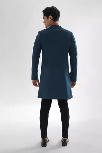 Teal blue douse achkan set