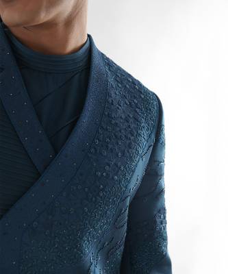 Teal blue douse achkan set 4