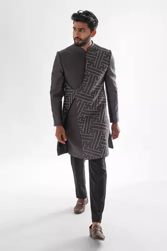 Volcanic glass grey cinereal achkan set