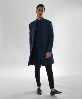 Navy blue arrey achkan set 1